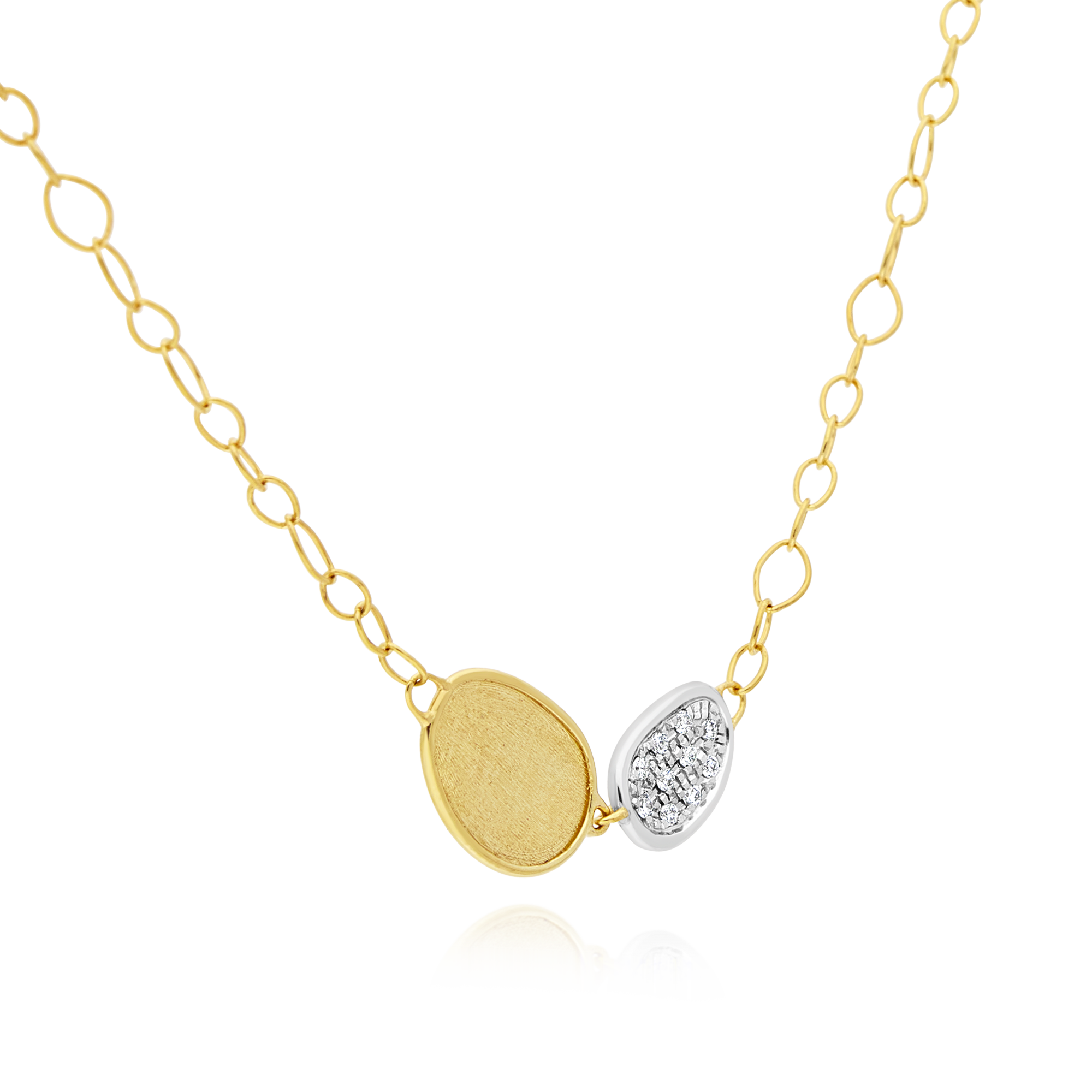 Marco Bicego Lunaria Collection 18ct Yellow Gold and Diamond Petite Double Leaf Necklace