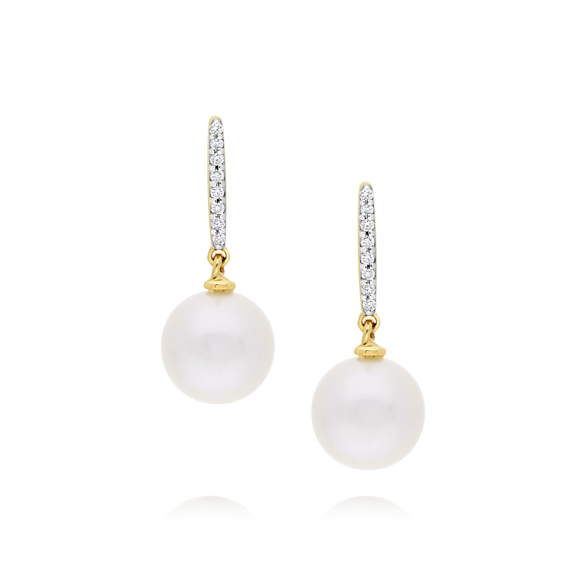Pearl and Pavé Diamond Yellow Gold Drop Earrings
