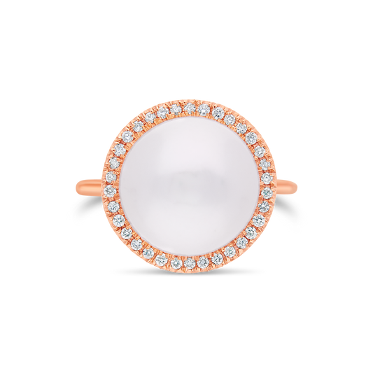 Pearl Dress Ring in Rose Gold with Pavé Diamonds