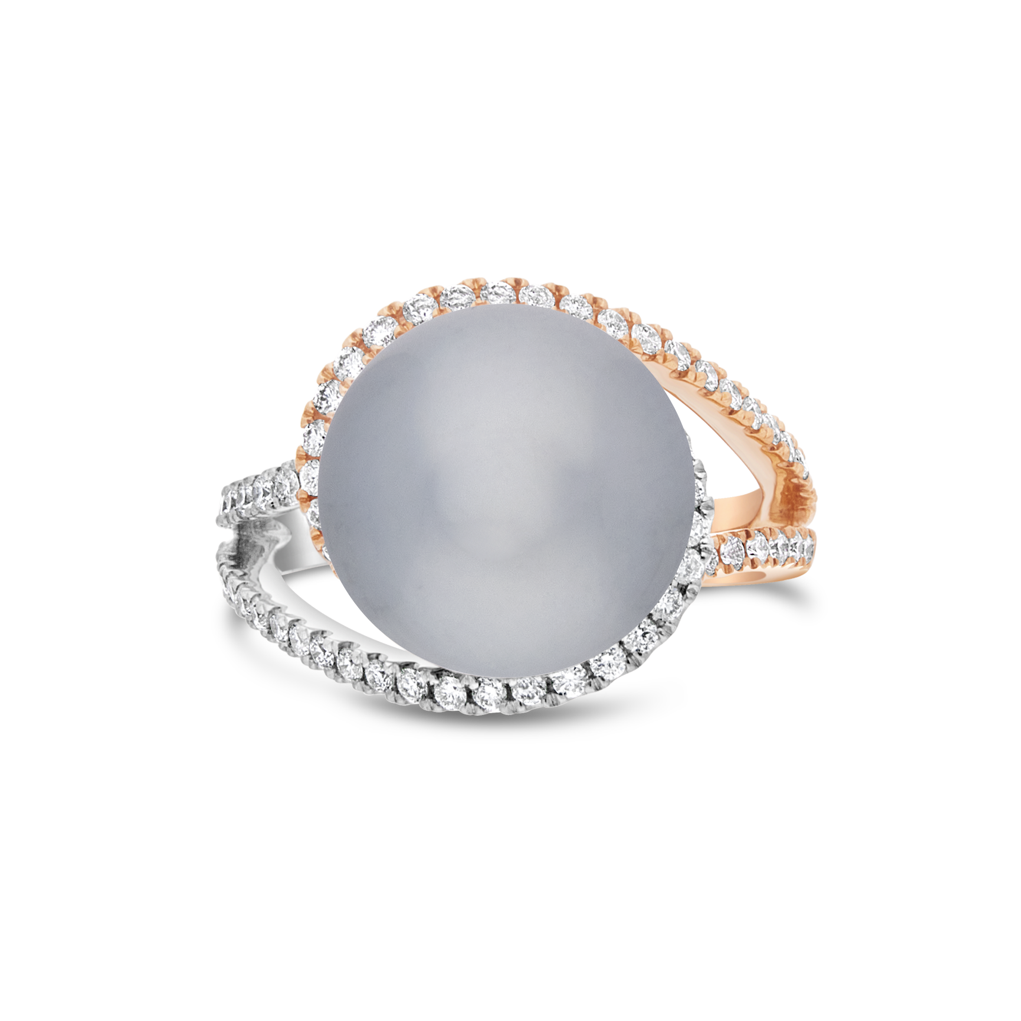 Two-Tone Gold Tahitian Pearl Dress Ring with Pavé Diamonds