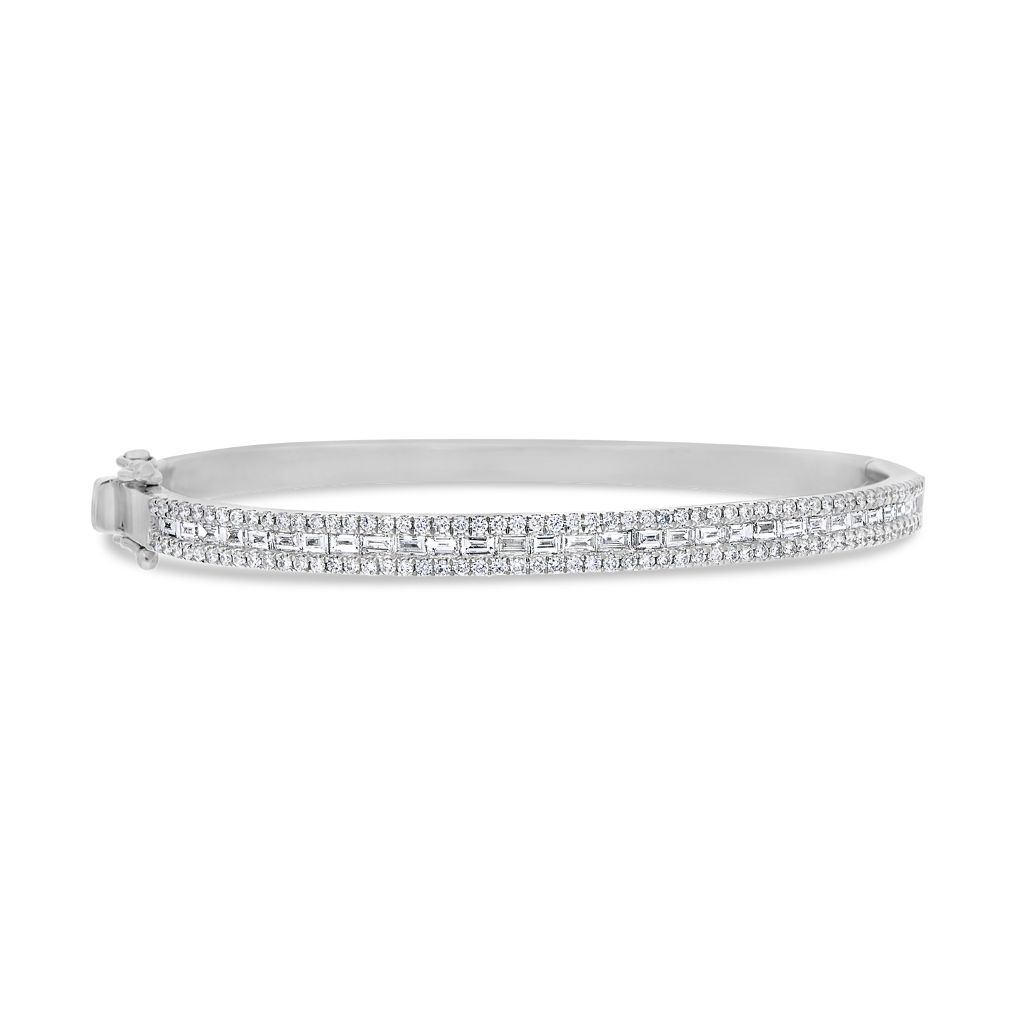 Round and Baguette Diamond White Gold Bangle