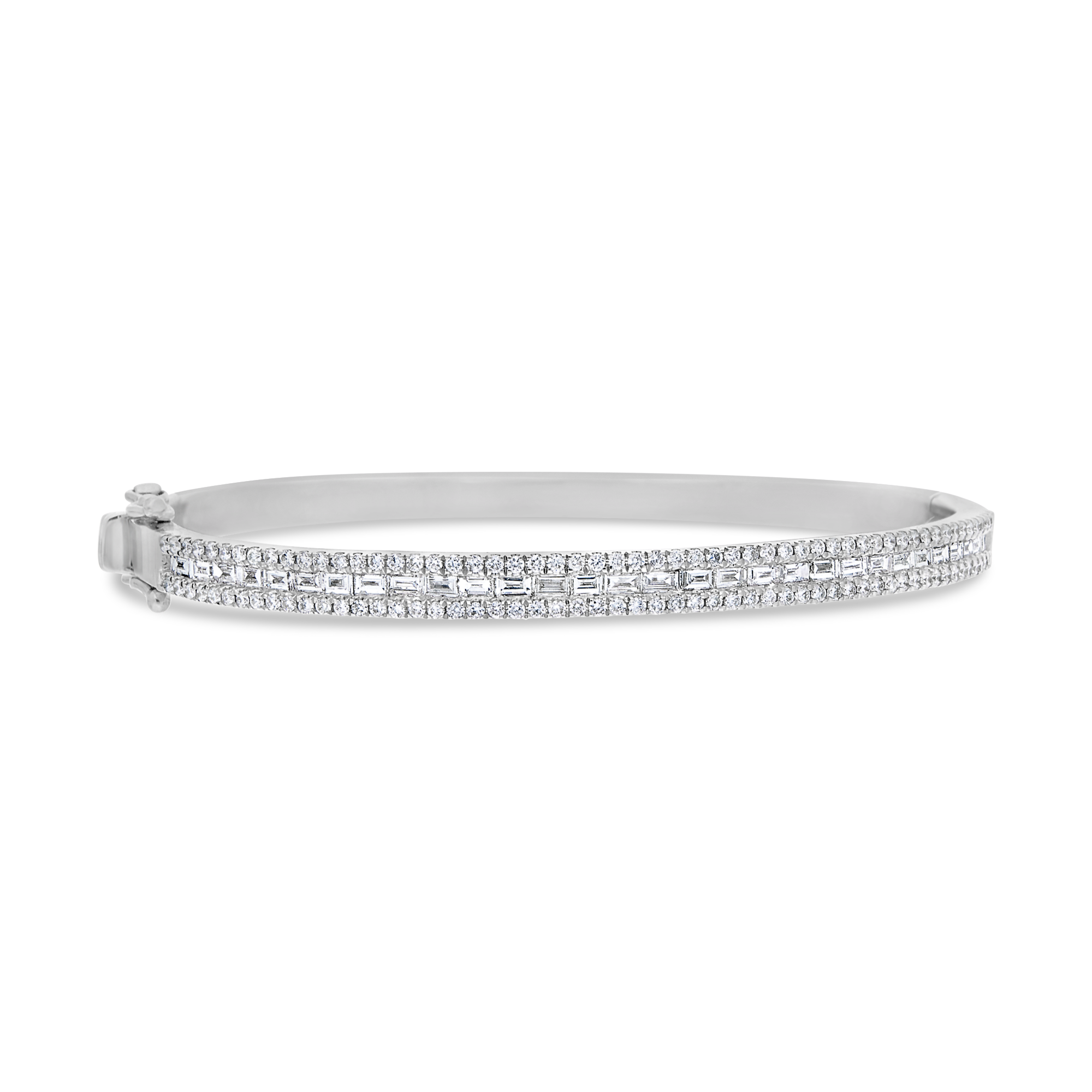 Round and Baguette Diamond White Gold Bangle