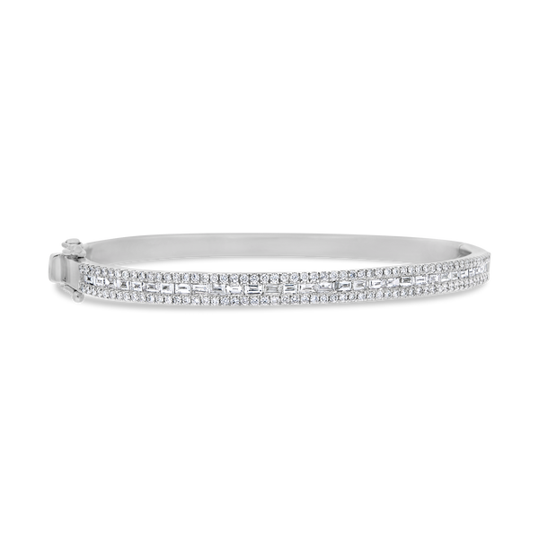 Round and Baguette Diamond White Gold Bangle - Appleby Jewellers Dublin