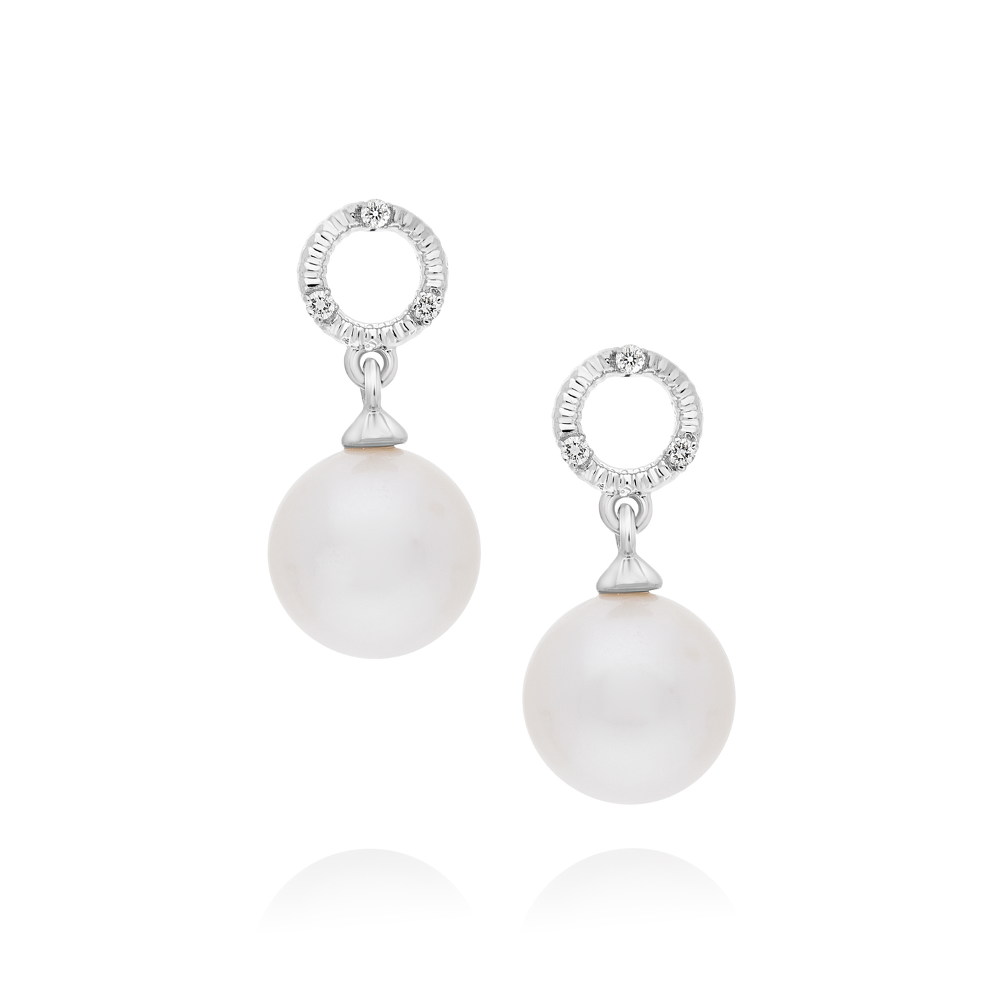 Pearl and Diamond White Gold Circle Drop Earrings