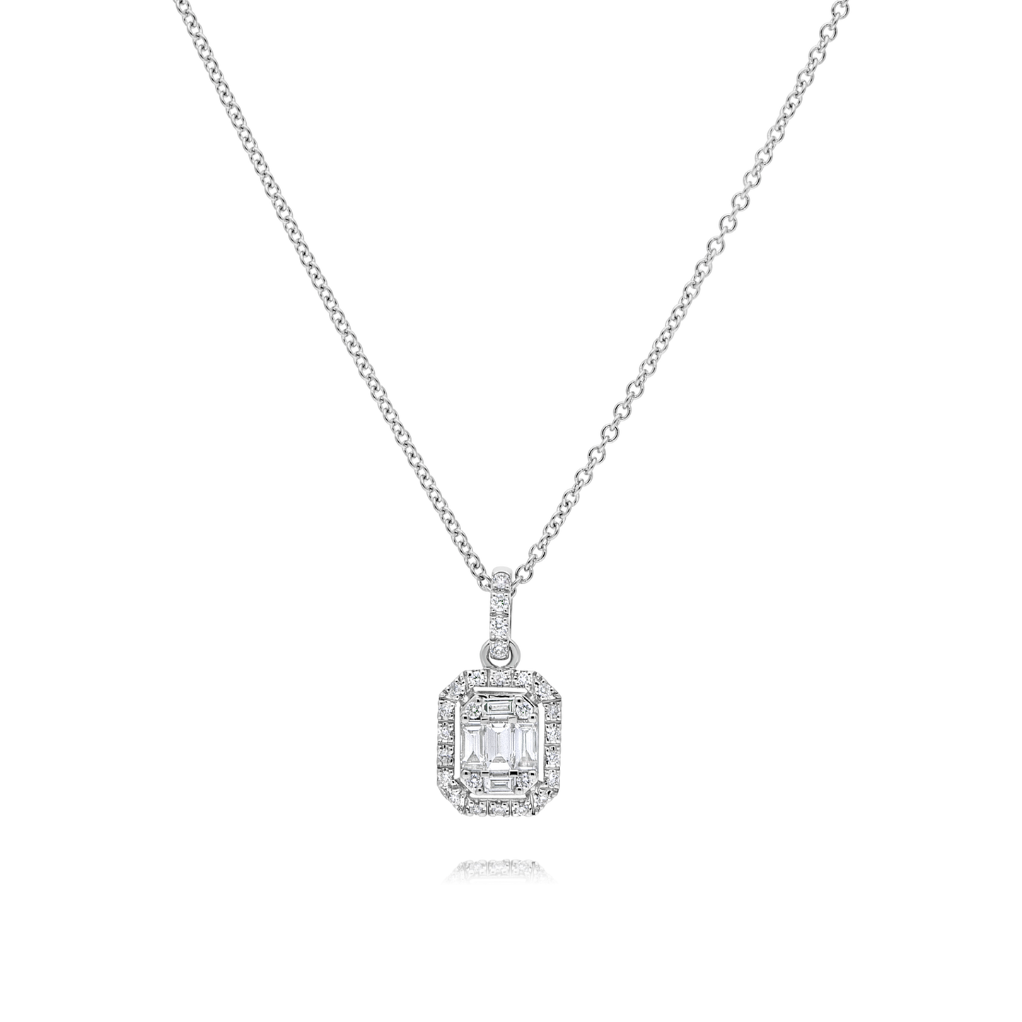 Diamond Baguette and Round Cut Dainty Pendant in White Gold