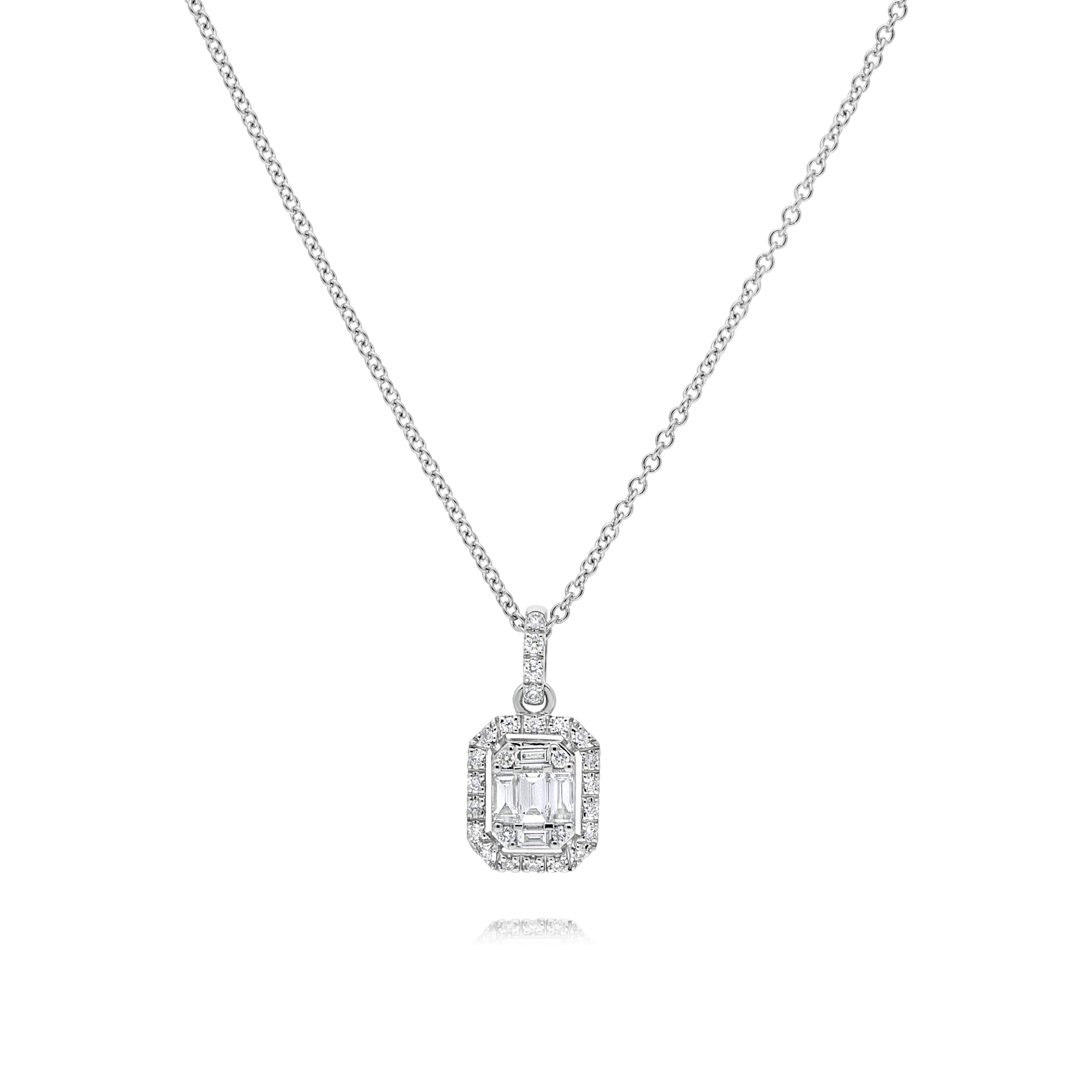 Diamond Baguette and Round Cut Dainty Pendant in White Gold