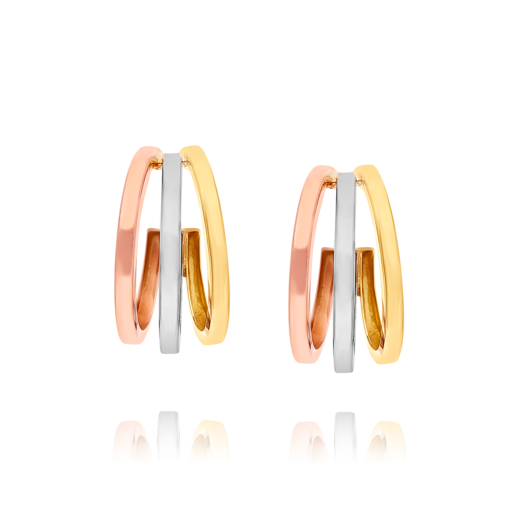 Tri-Colour Gold Large Hoop Earrings