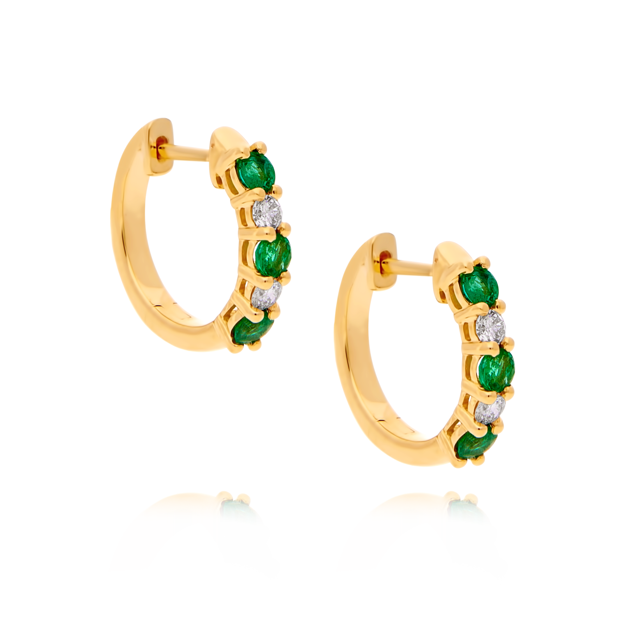 18ct Emerald and Diamond Hoop Earrings