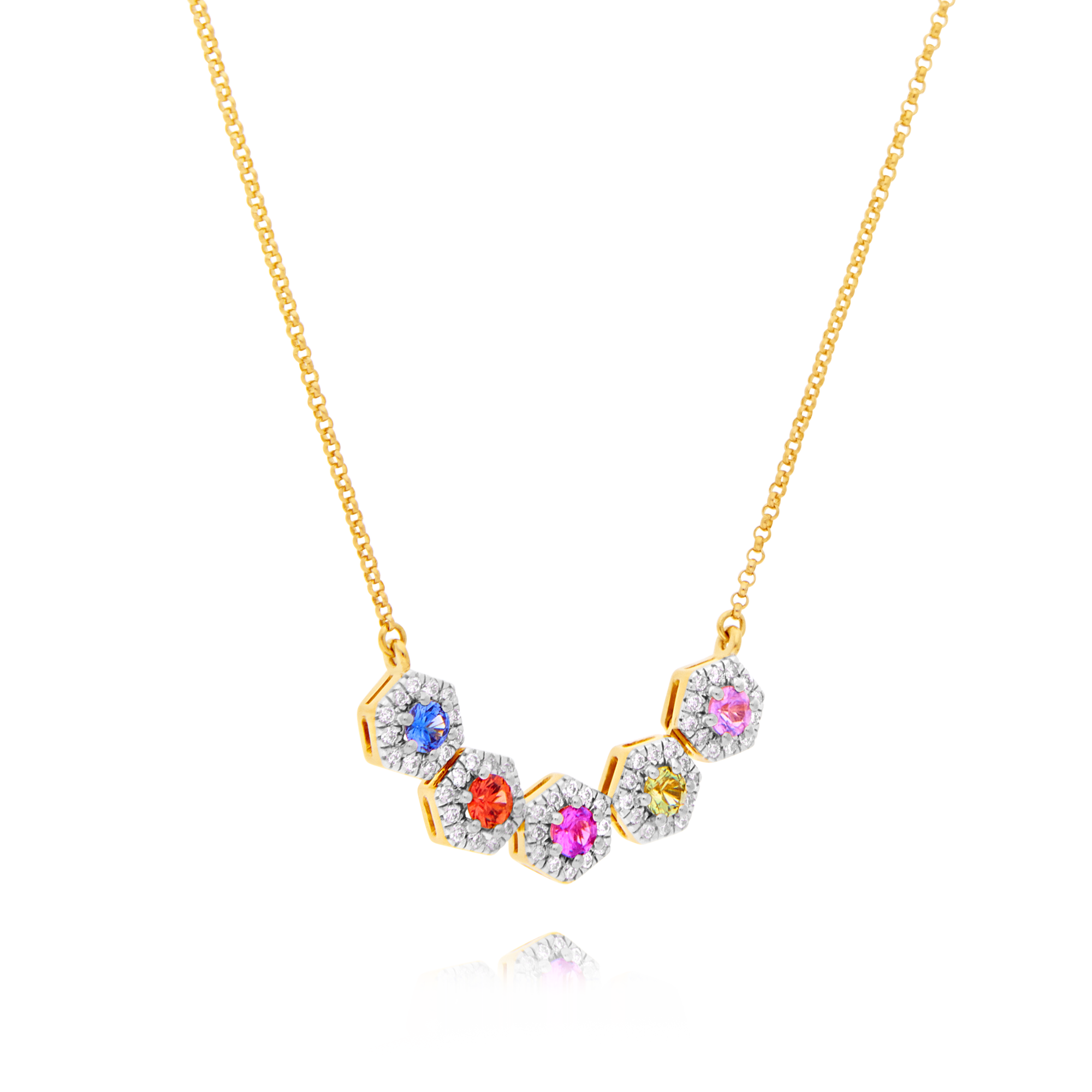 18ct Multi-coloured Sapphire and Diamond Flower Necklace