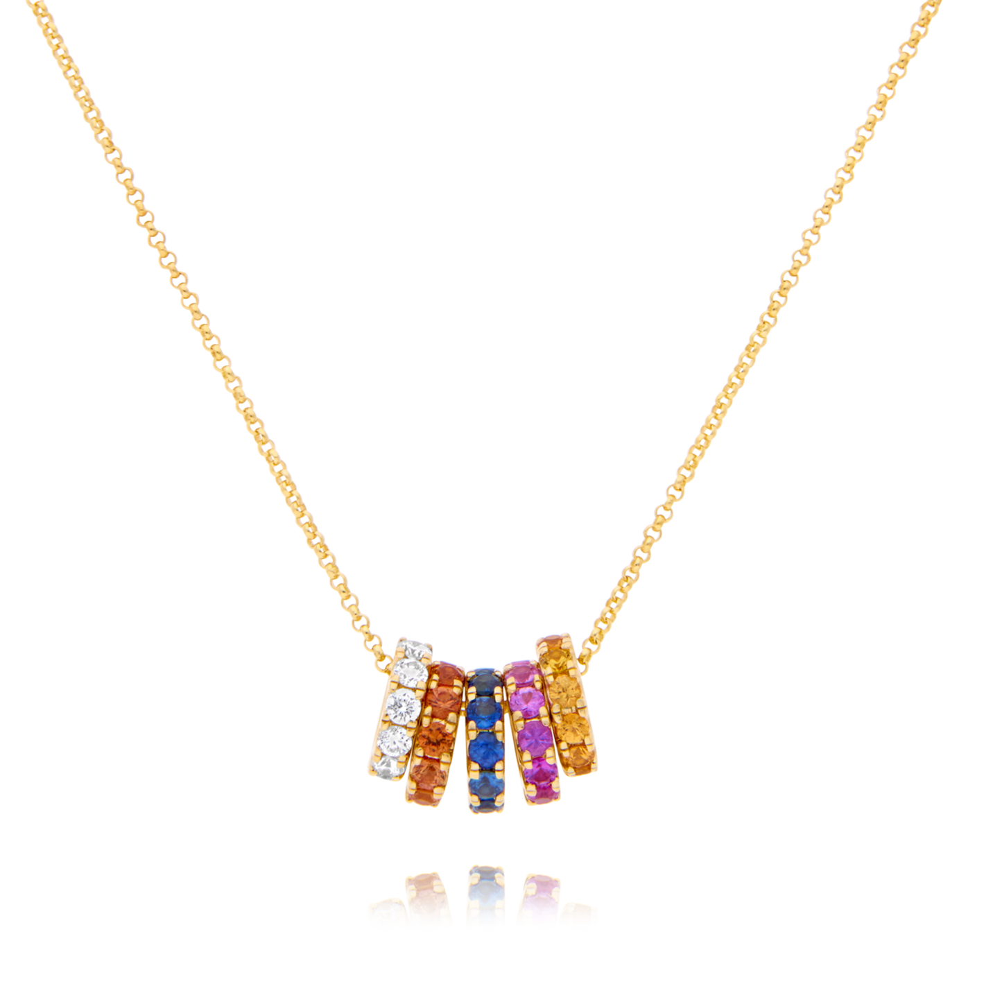 Rainbow Sapphire and Diamond 5 Ring Pendant