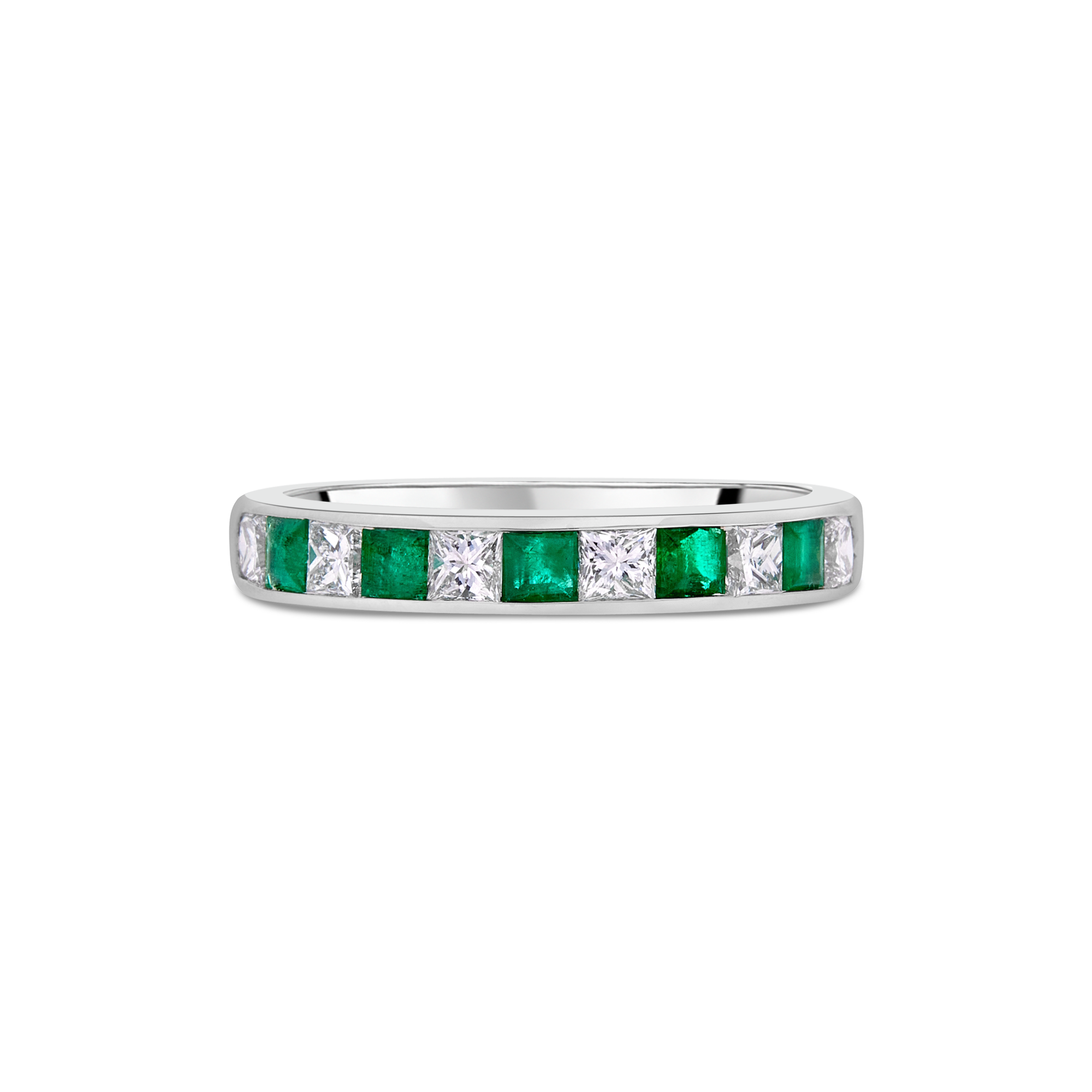 Platinum Emerald and Diamond Channel Eternity Ring