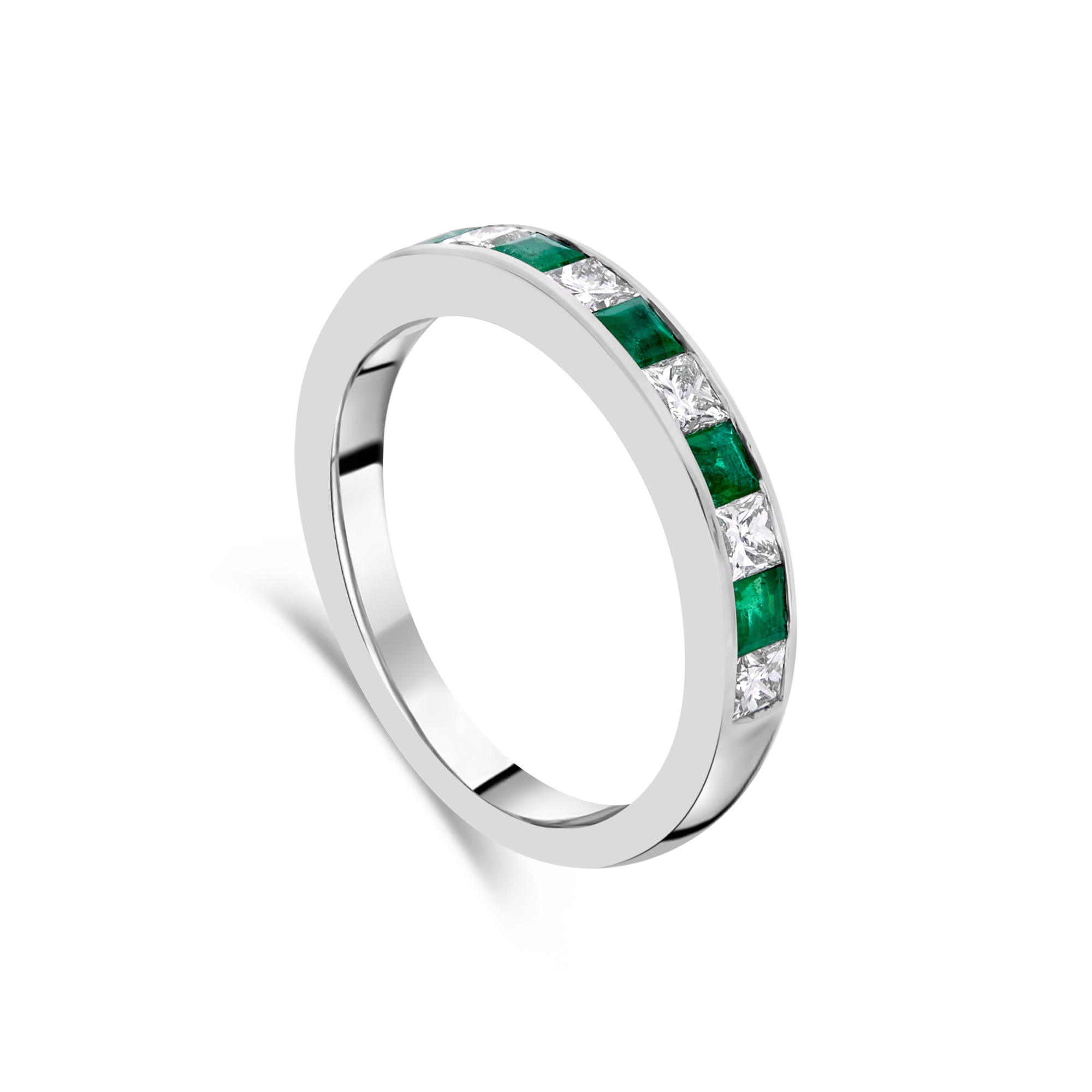 Platinum Emerald and Diamond Channel Eternity Ring