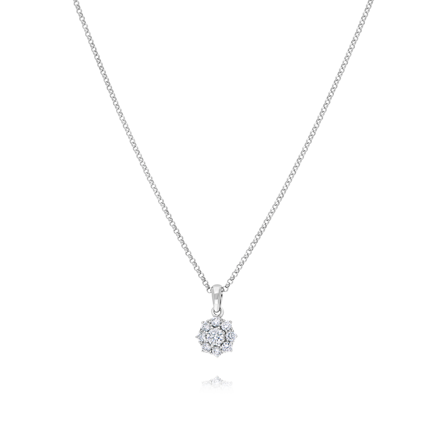 18ct White Gold Diamond Cluster Pendant and Chain