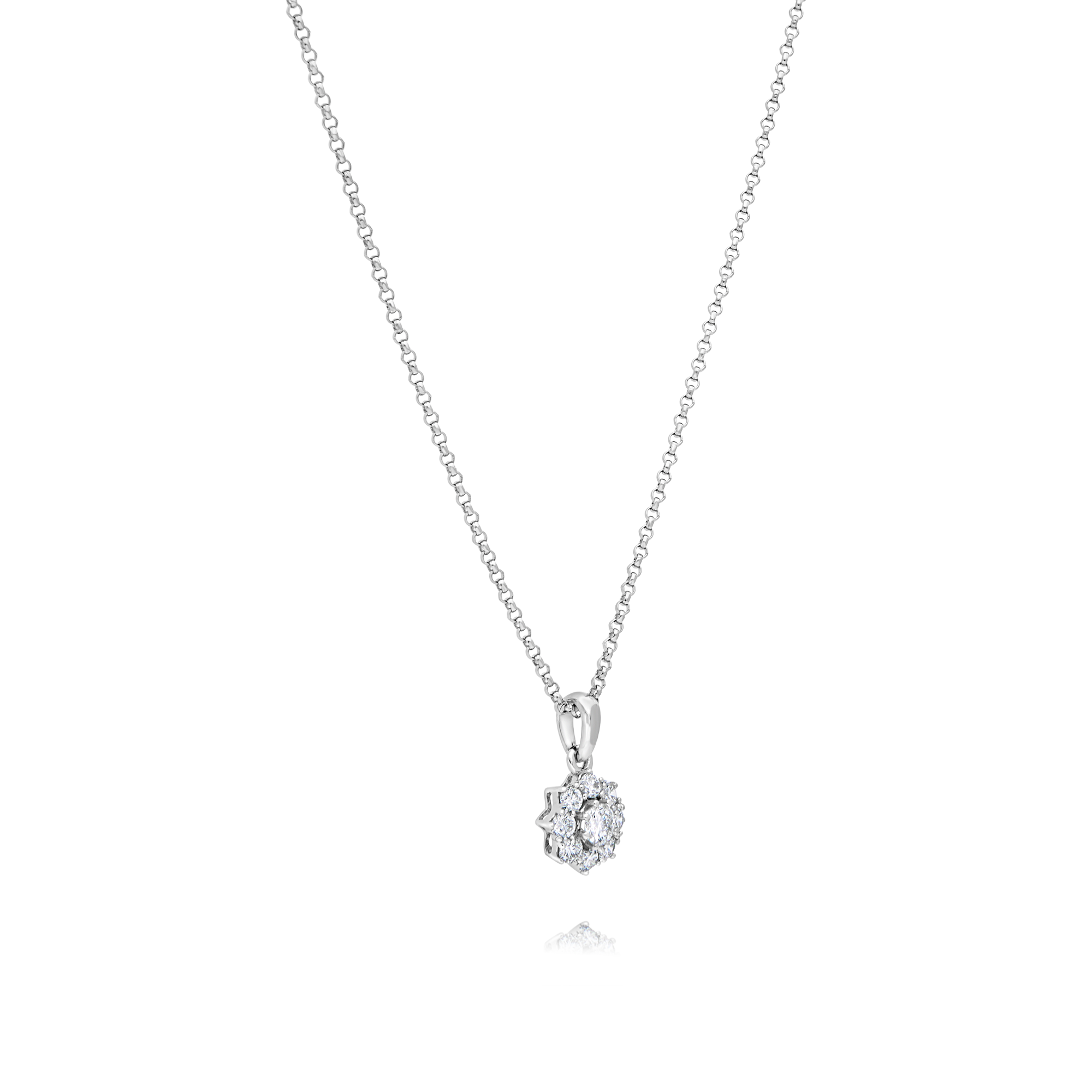 18ct White Gold Diamond Cluster Pendant and Chain