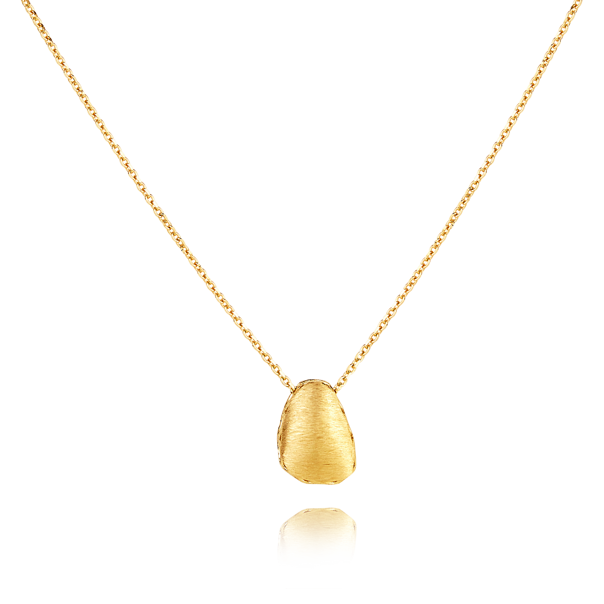 14ct brushed gold nugget pendant necklace by Appleby Jewellers Dublin, featuring a textured gold design on a delicate chain.