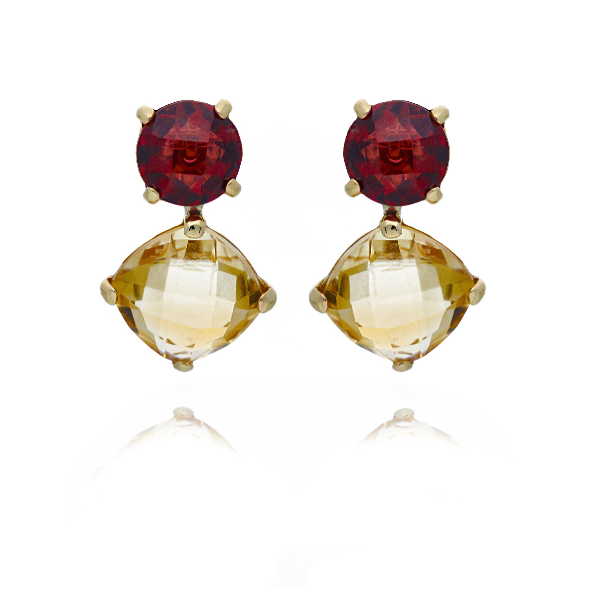 Garnet and Citrine Earrings in 9ct Yellow Gold