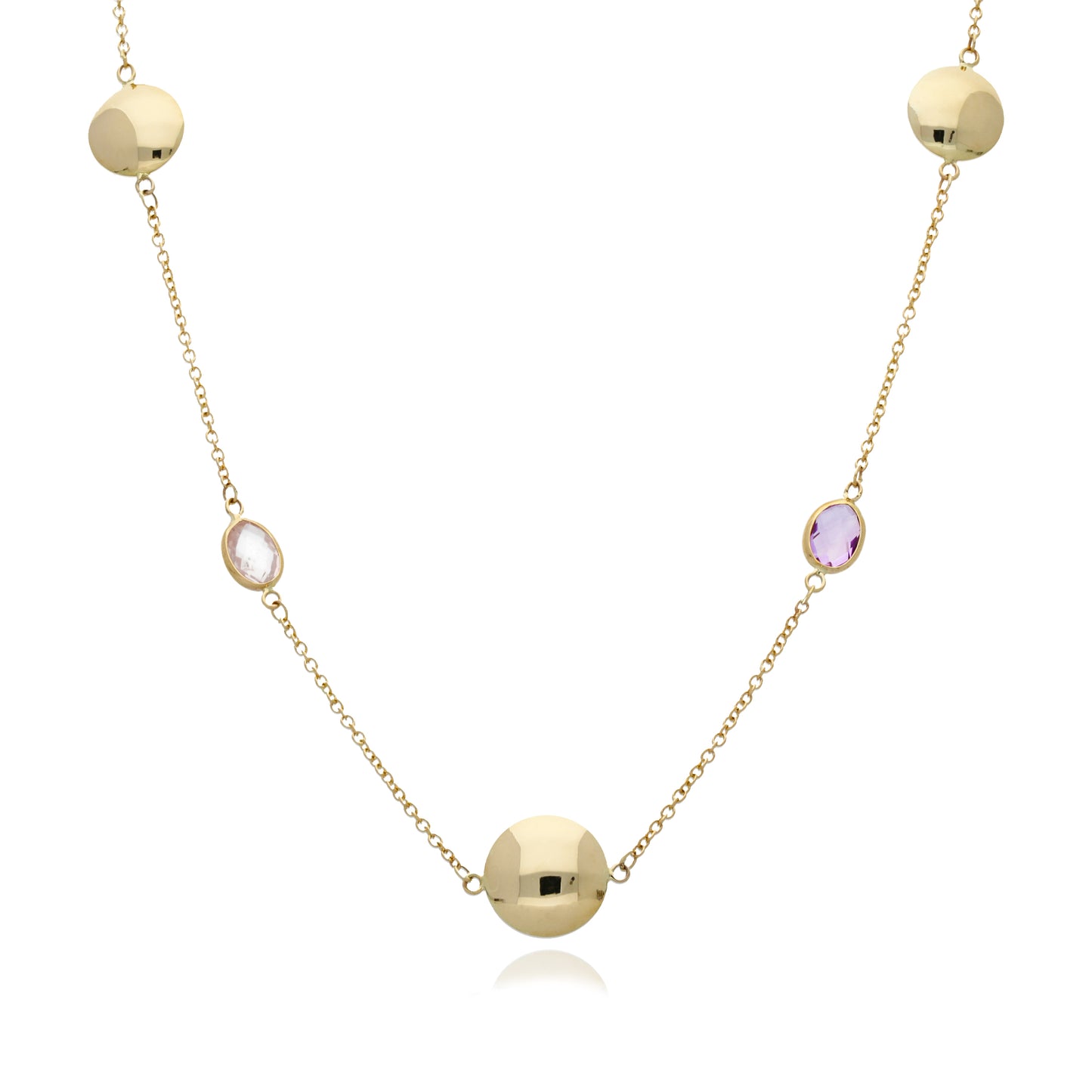 Yellow Gold Disc Necklace with Amethyst
