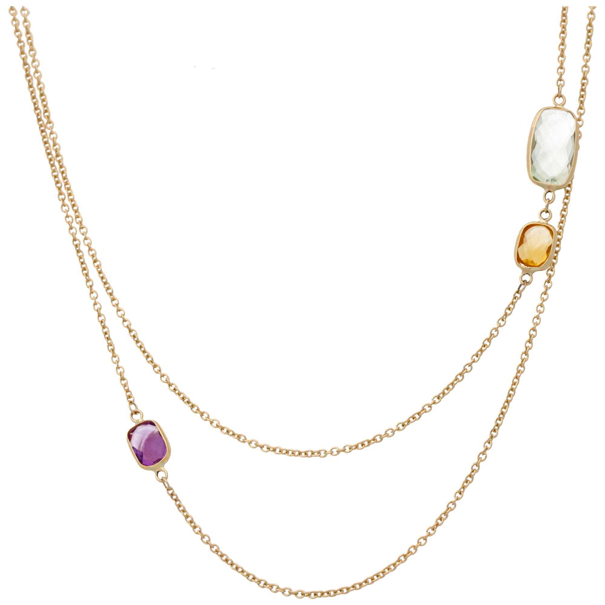Yellow Gold Coloured Stone Long Necklace (36")
