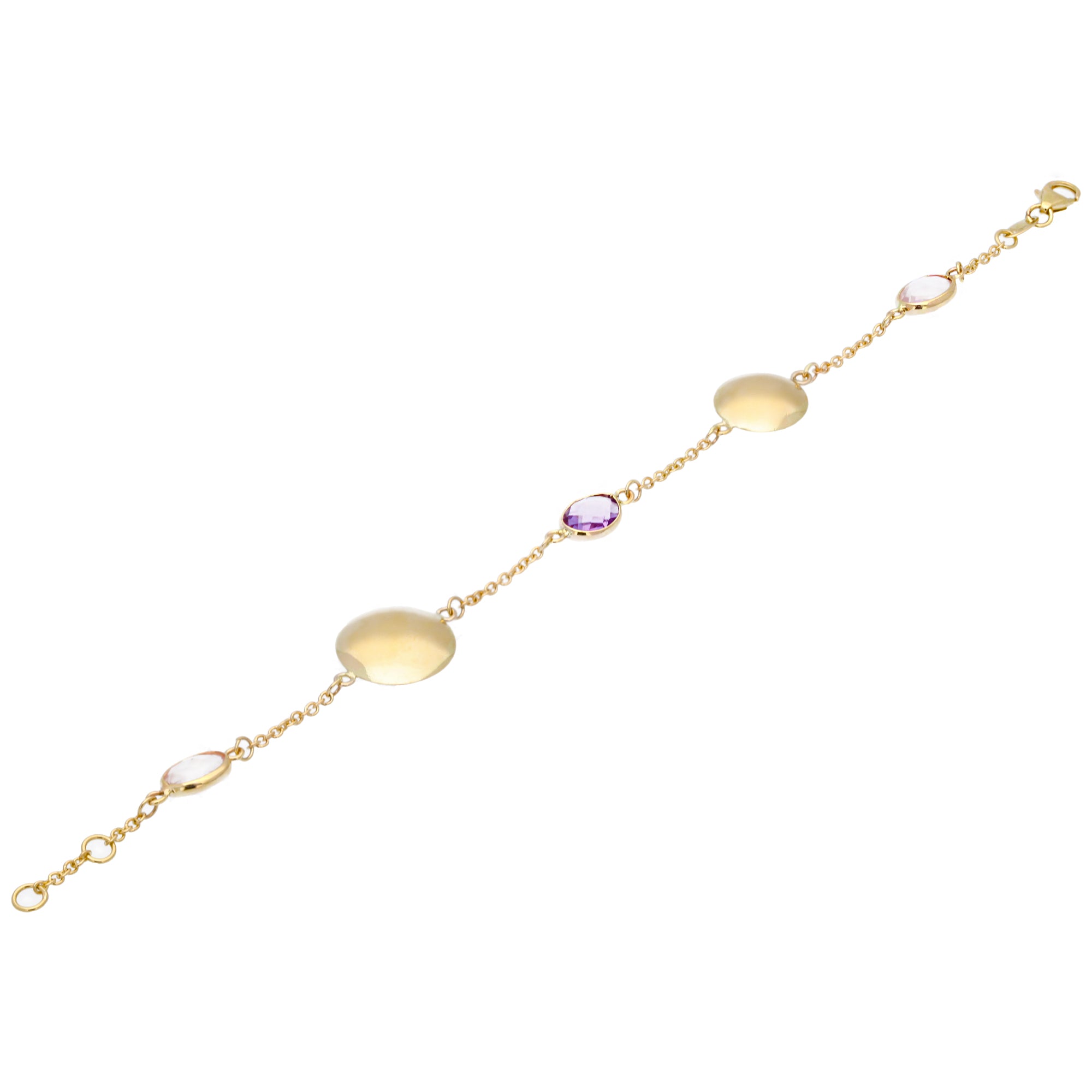 Yellow Gold Disc and Amethyst Bracelet