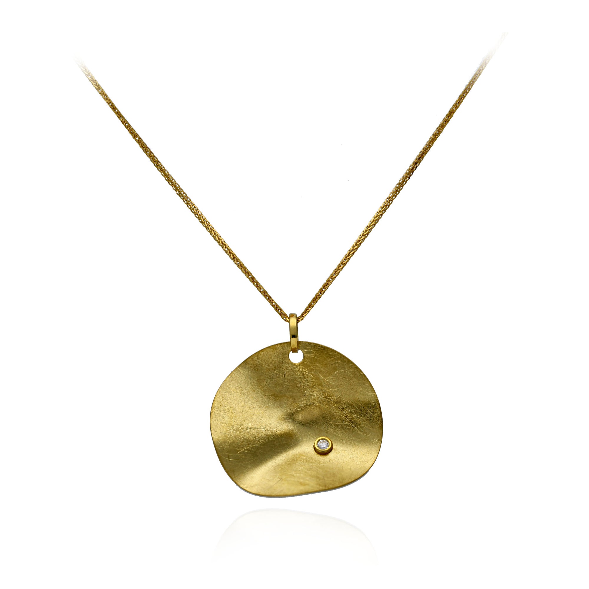 Brushed Yellow Gold Pendant with Diamond