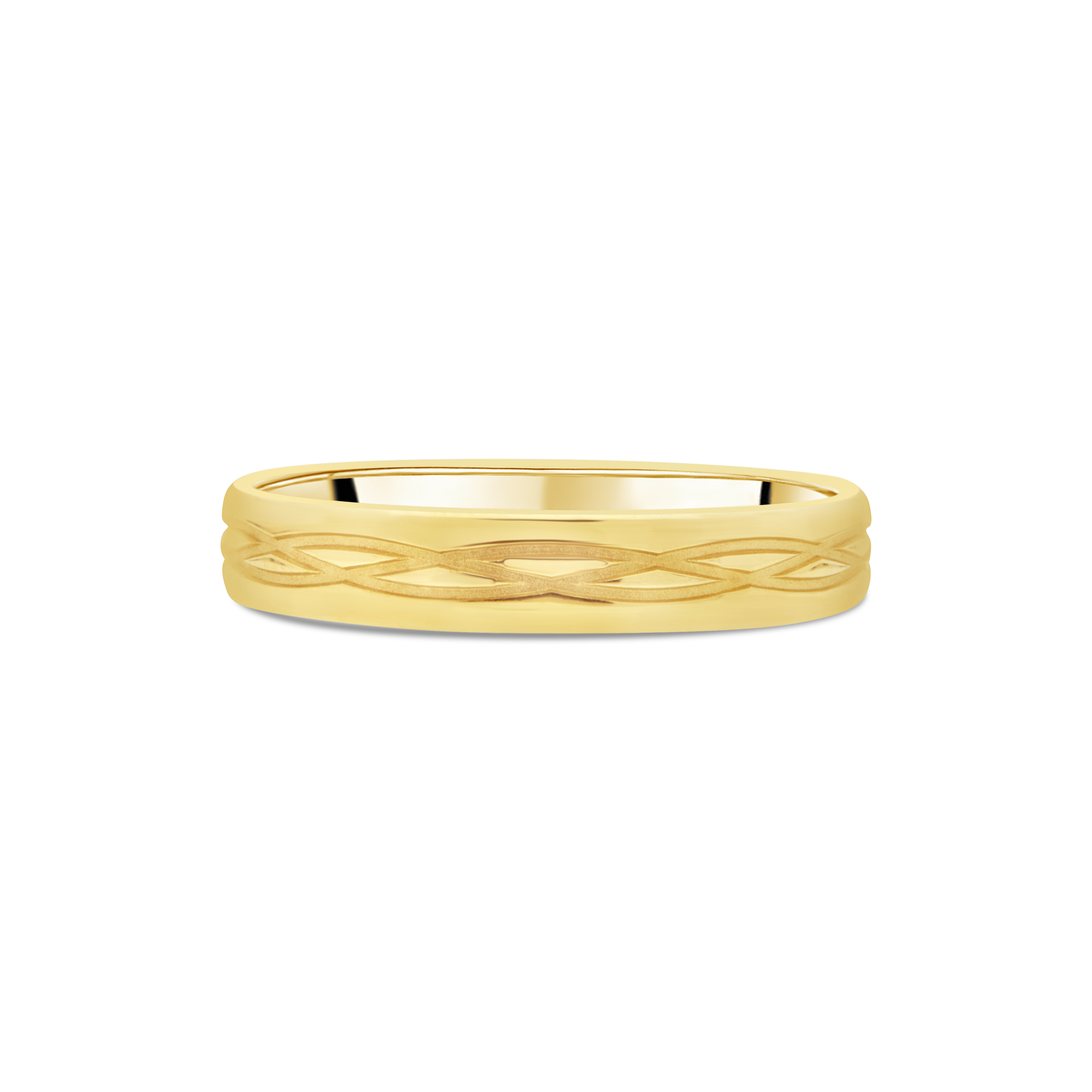Yellow Gold 4mm Gents Wedding Band with Celtic Pattern