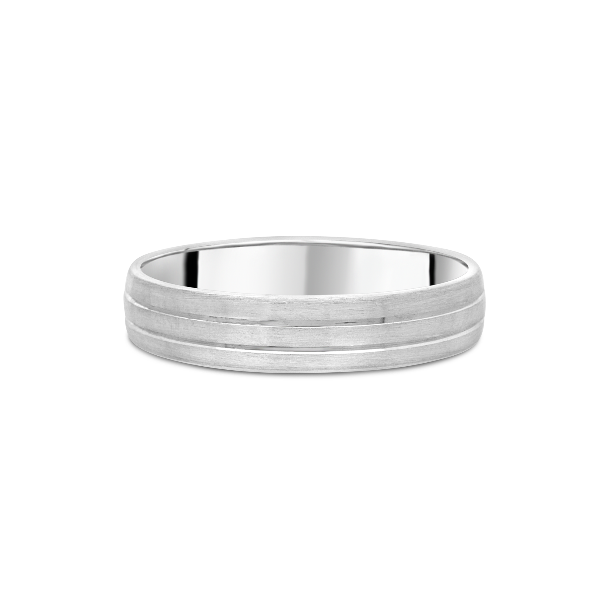 Brushed White Gold 5mm Contemporary Comfort Fit Gents Wedding Band