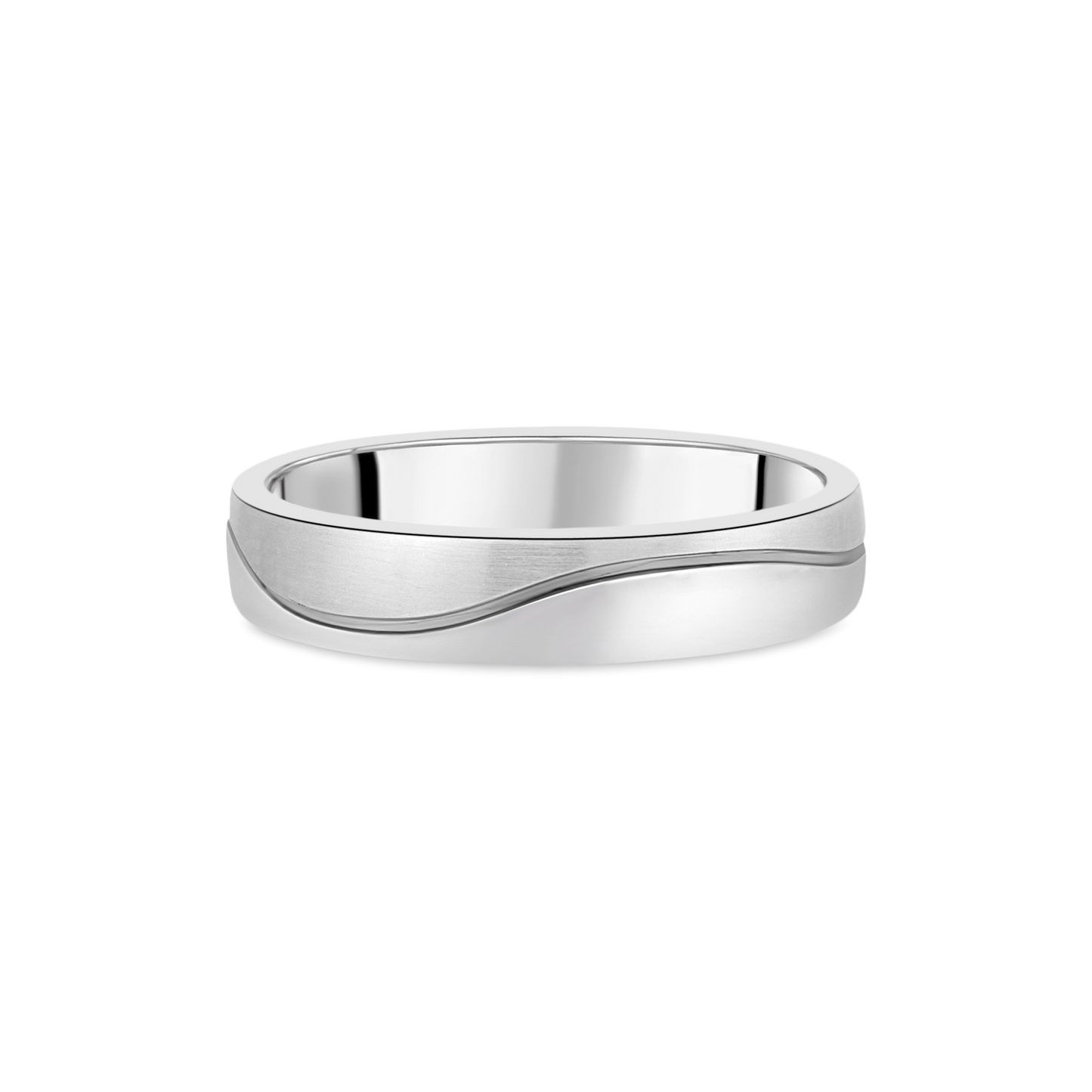 Brushed Platinum 5mm Gents Wedding Band with Wave Engraving
