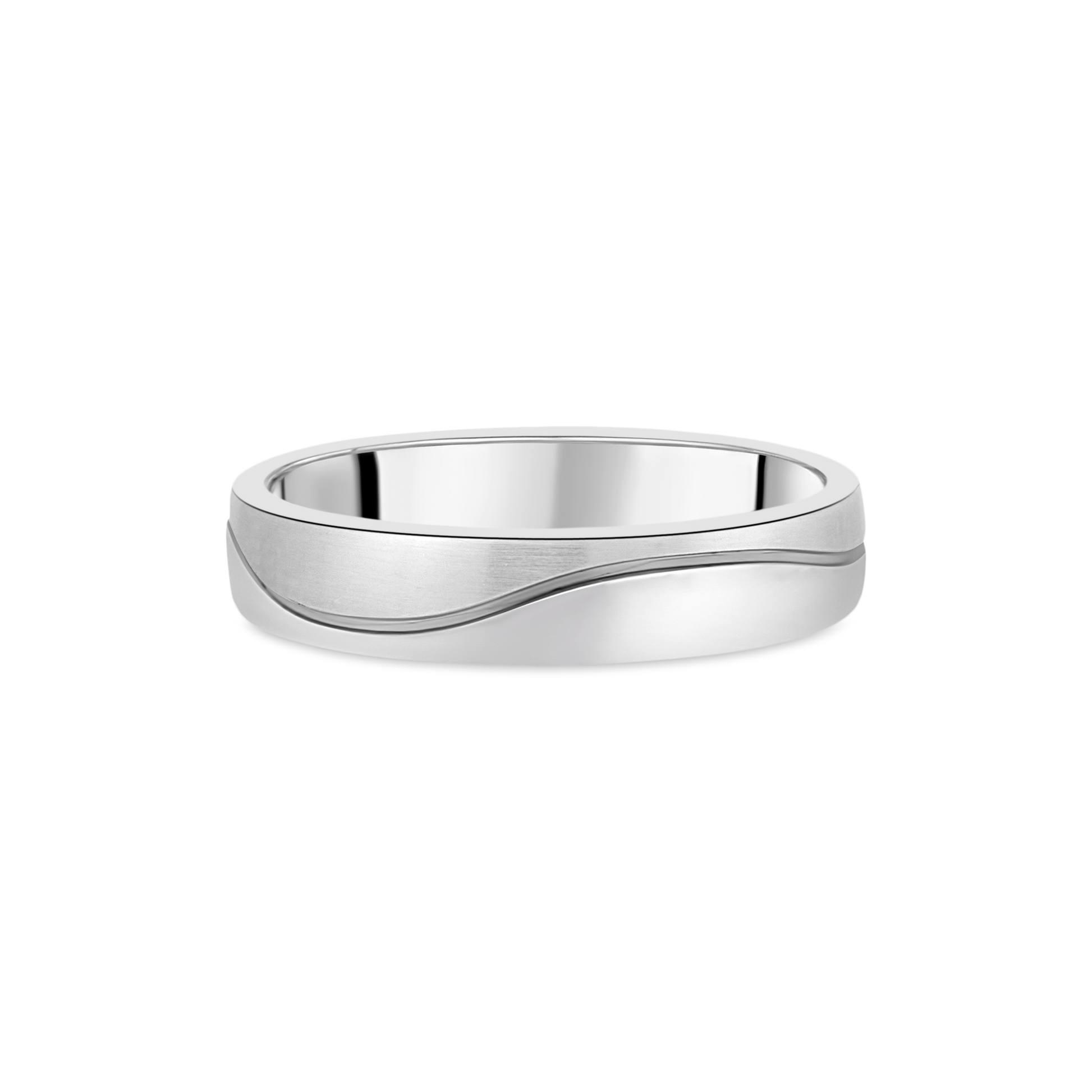 Brushed Platinum 5mm Gents Wedding Band with Wave Engraving