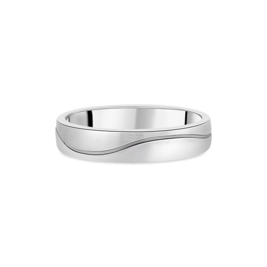 Brushed Platinum 5mm Gents Wedding Band with Wave Engraving