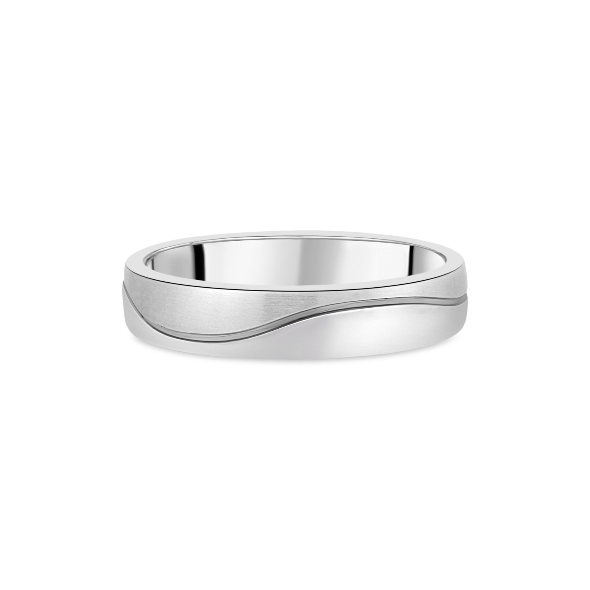 Brushed Platinum 5mm Gents Wedding Band with Wave Engraving