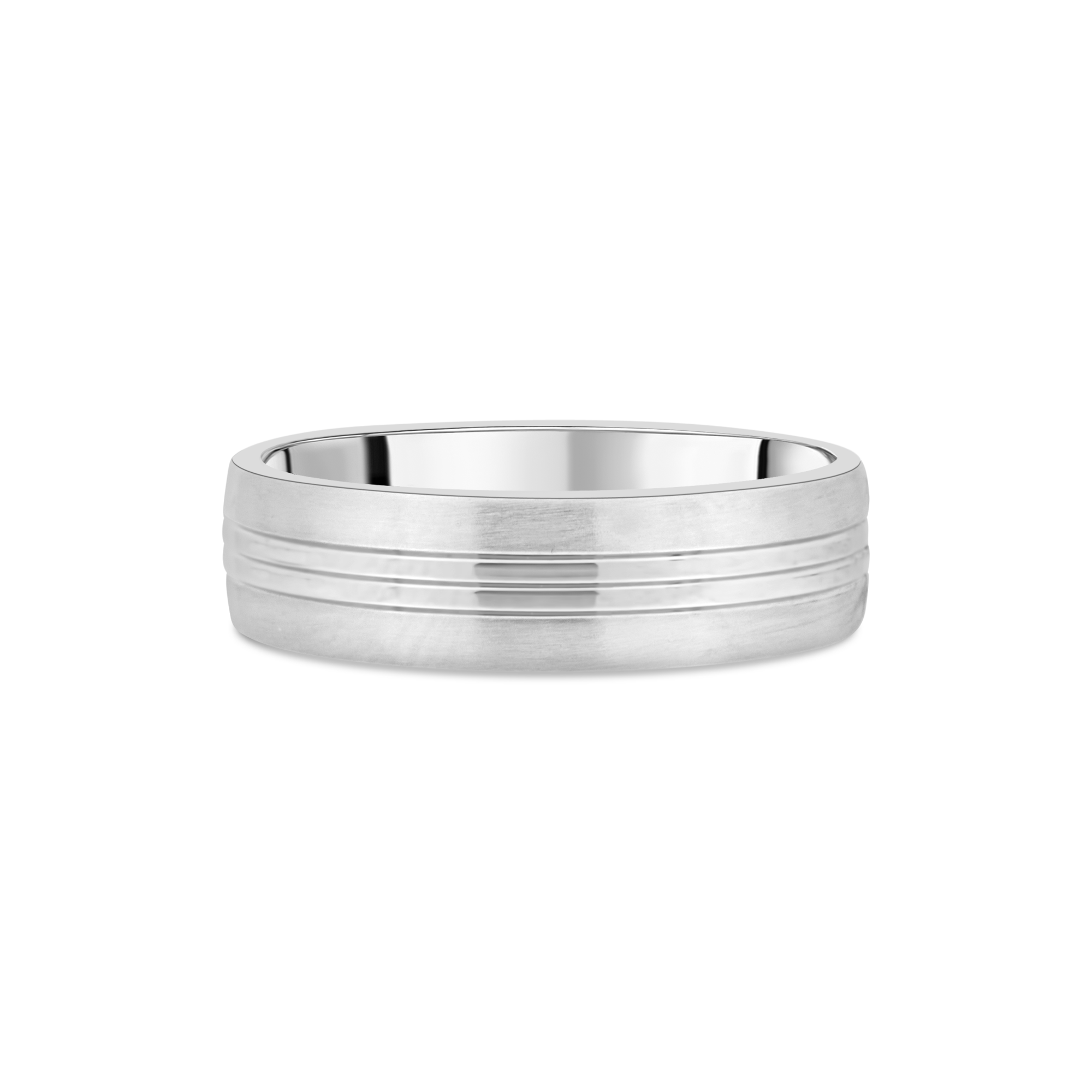 Brushed Platinum, 6mm Gents Wedding Band with 3 Line Engraving